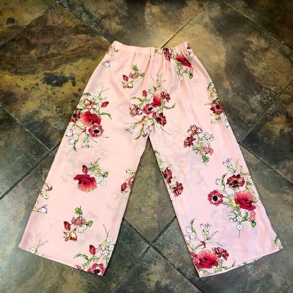 Blu Pepper Pink Wide Leg Floral Pants Belt Medium - Picture 13 of 13